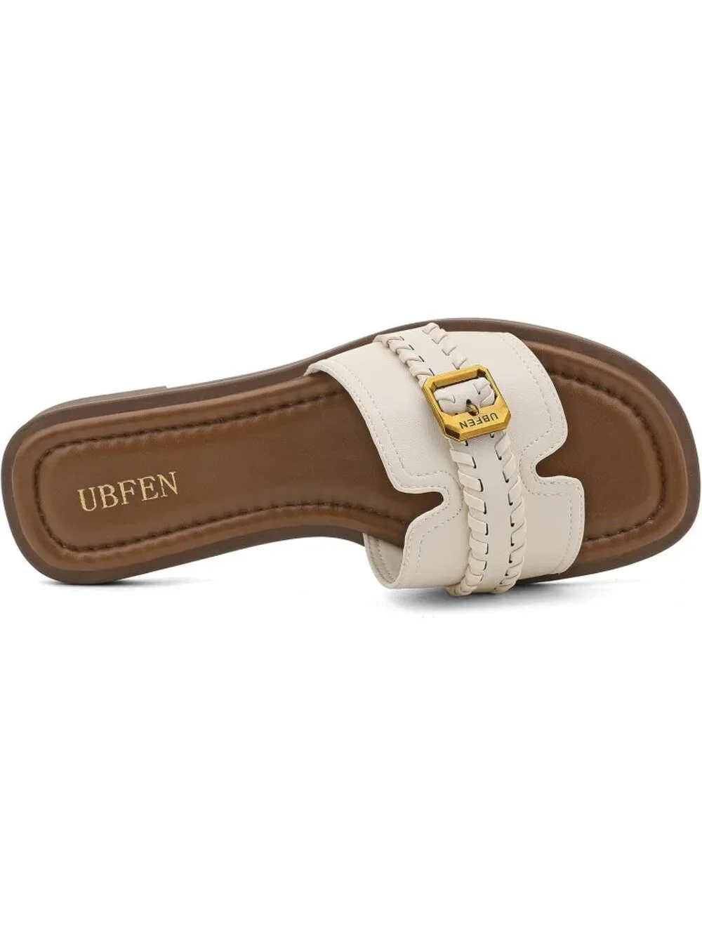 Women's White Square Toe Flat Sandals Slides Dressy Comfortable for Beach
